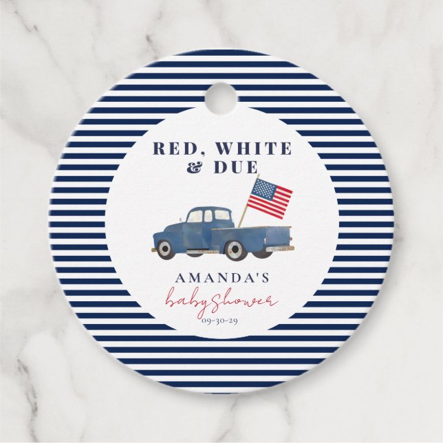 Red White and Due Patriotic Baby Showmarke Geschenkanhänger (Vorderseite)