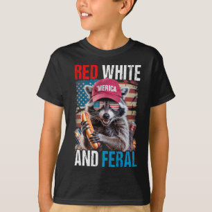 Red White and Ferry Funny Raccoon Patriotic 4. T-Shirt
