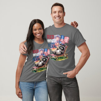 Red White and Ferry Raccoon T-Shirt