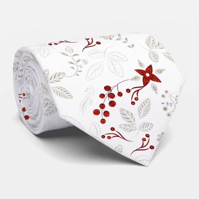 Red, White and Gold Glittery Nordic Pattern Neck T Krawatte (Gerollt)