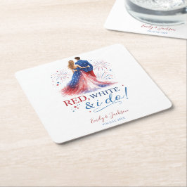 Red White and I do Americana Wedding Rechteckiger Pappuntersetzer