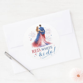Red White and I do Americana Wedding Runder Aufkleber
