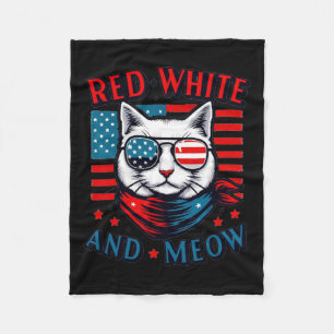 Red White and Meow Cat American Flag 4. Juli Fleecedecke