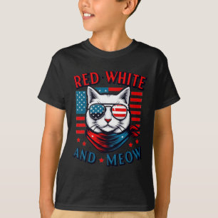 Red White and Meow Cat American Flag 4. Juli T-Shirt