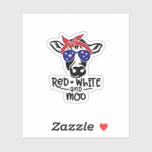 Red White and Moo Patriotic Cow Amerikanische Unab Aufkleber