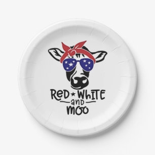Red White and Moo Patriotic Cow Amerikanische Unab Pappteller