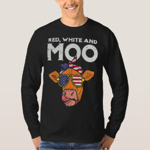 Red White and Moo Patriotic Cow US sa Flag 4. T-Shirt