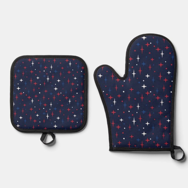 Red White and  Ofenhandschuh & Topflappen-Set (Vorderseite)