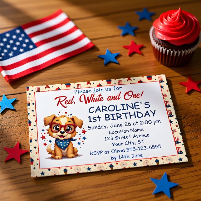 Red White And One Patriotic Puppy Invitation Einladung (Von Creator hochgeladen)