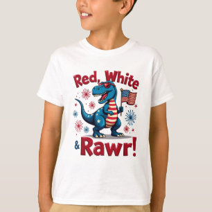 Red White and Rawr Niedlich Dinosaur USA Flag T-Shirt
