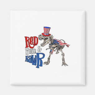 Red White and Rawr Usa Patriotic 4th Of July Dinos Magnet
