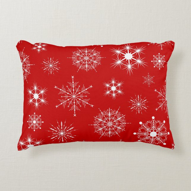 Red & White Assorted Weihnachtsschneeflocken Muste Dekokissen (Vorderseite)