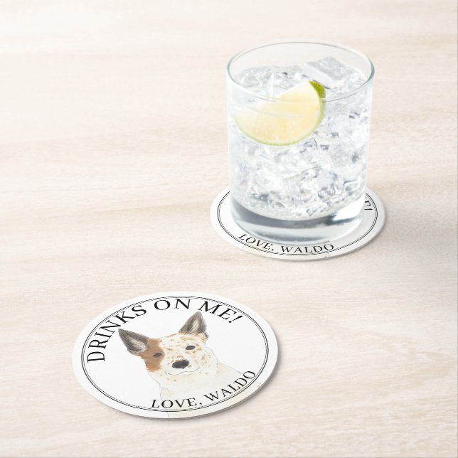 Red & White Australian Cattledog Heeler Wedding Runder Pappuntersetzer (Vor Ort)