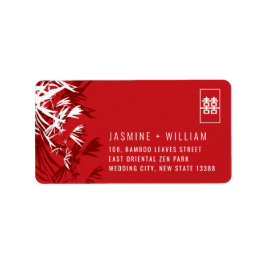 Red & White Bamboo Blätter Chinesische Hochzeitsad Adressaufkleber
