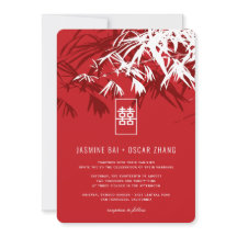 Red White Bamboo Blätter Double Xi Chinese Wedding