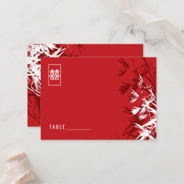 Red & White Bamboo Blätter Moderne Zen-Hochzeit in Platzkarte