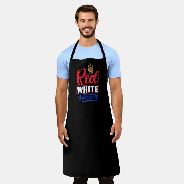 Red White Barbecue Große schwarze Schürze (Getragen)
