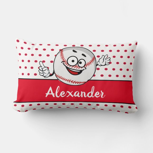 Red White Baseball lustige Gesicht Monogram Name L Lendenkissen (Vorderseite)