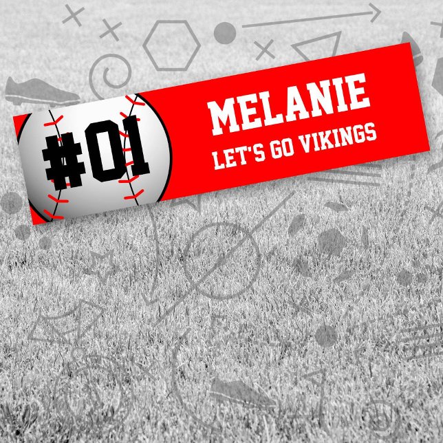 Red White Baseball Team Autoaufkleber (Red and White Baseball Let's Go Team Bumper Sticker. Celebrate your high school or college athlete.)