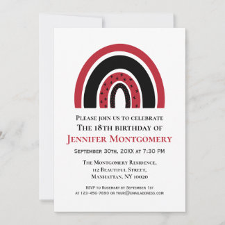 Red White Black 18. Geburtstagsparty Rainbow Einladung
