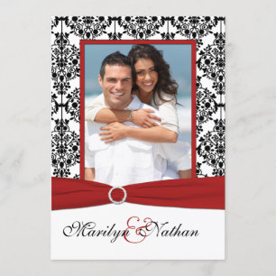 Red, White & Black Damask II Foto Einladung zur Ho