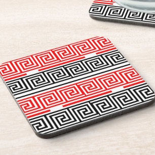 Red White Black Grikey Fret Pattern Design Getränkeuntersetzer