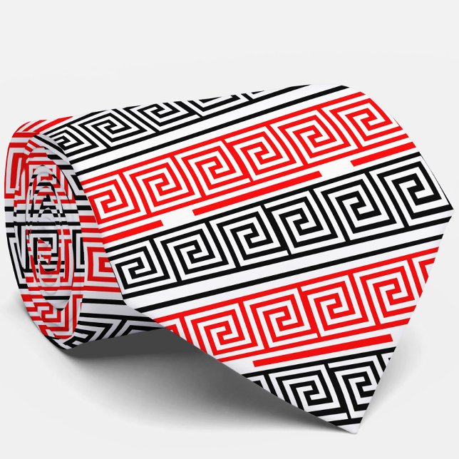 Red White Black Grikey Fret Pattern Design Krawatte (Von Creator hochgeladen)