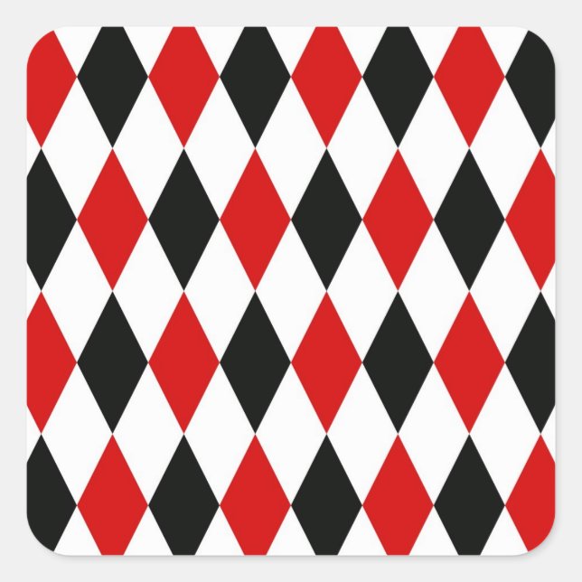 Red White Black Harlequin Diamond Pattern Quadratischer Aufkleber (Vorderseite)
