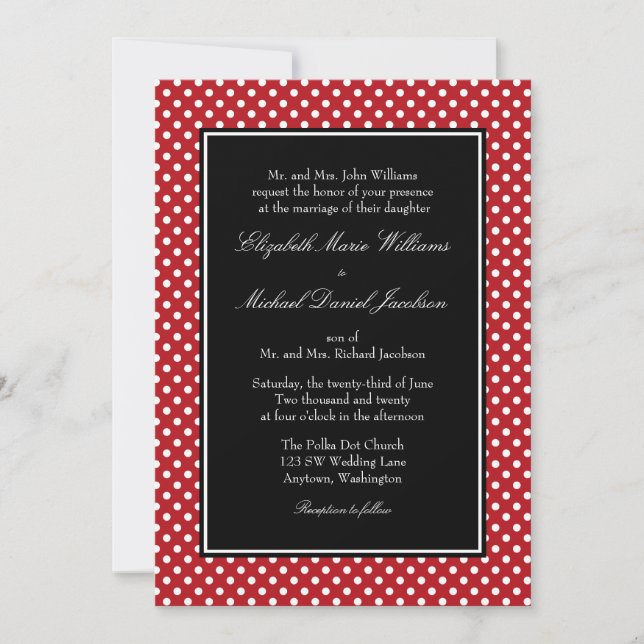 Red White Black Polka Dot Hochzeitseinladungen Einladung (Vorderseite)