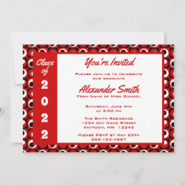 Red White Black Square Dot Border Graduation Party Einladung