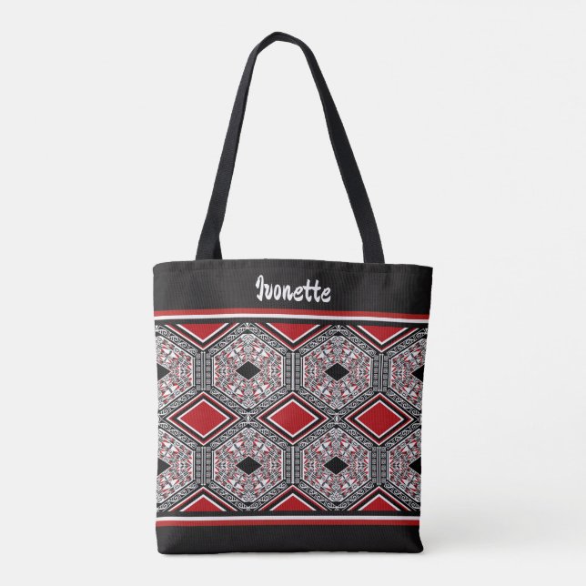 Red, White & Black Tribal Tapestry Tasche (Rückseite)