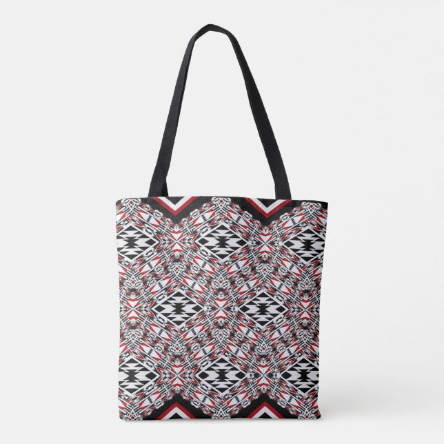 Red, White & Black Tribal Tapestry Tote Tasche (Rückseite)