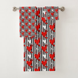 Red White Black Valentine Hearts Badhandtuch Set