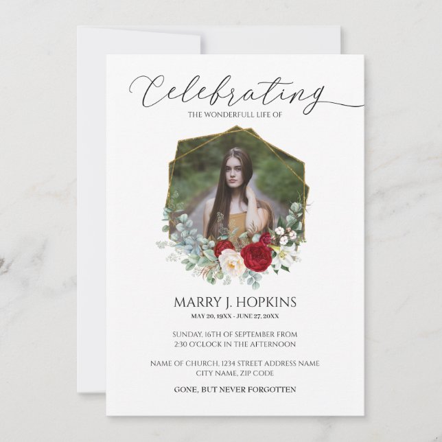 Red White Blossom Foto Feier des Lebens Einladung (Vorderseite)