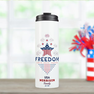 Red White Blue 4. Juli Custom Familienname Thermosbecher