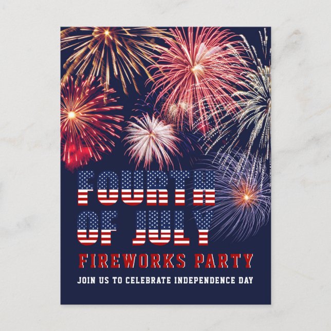 Red White Blue 4. Juli Fireworks Party Einladungspostkarte (Vorderseite)