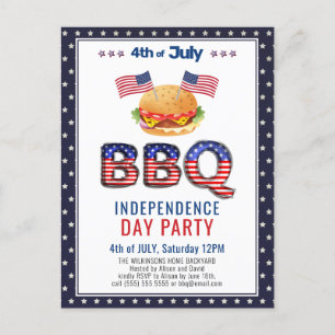 Red White Blue 4. JULY GRILLEN Party Einladung Postkarte