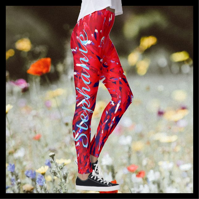 Red White Blue Abstrakt, Personalisierter Name Leggings (Von Creator hochgeladen)