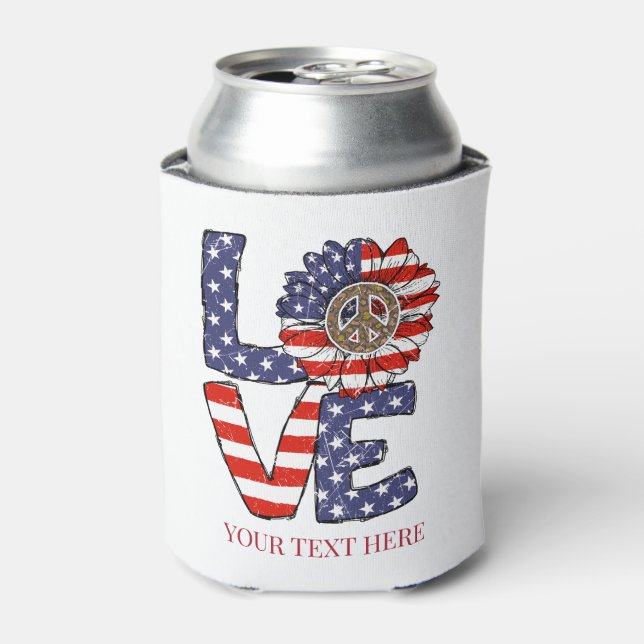 Red White Blue American Flag Liebe Peace Hippie Dosenkühler (Kanne Vorderseite)