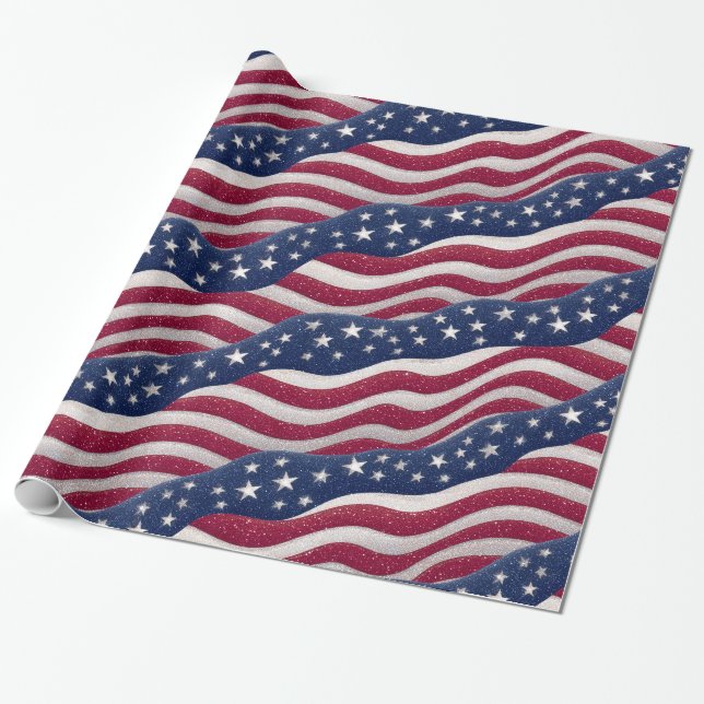 Red White Blue American Flag Stars Wave Pattern Geschenkpapier (Ungerollt)