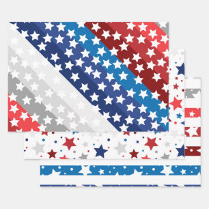 Red White Blue American USA 4. Juli Stars Streifen Geschenkpapier Set