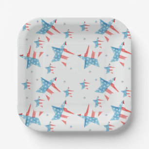 Red White & Blue Aquarellstars PATTERN Square Pappteller