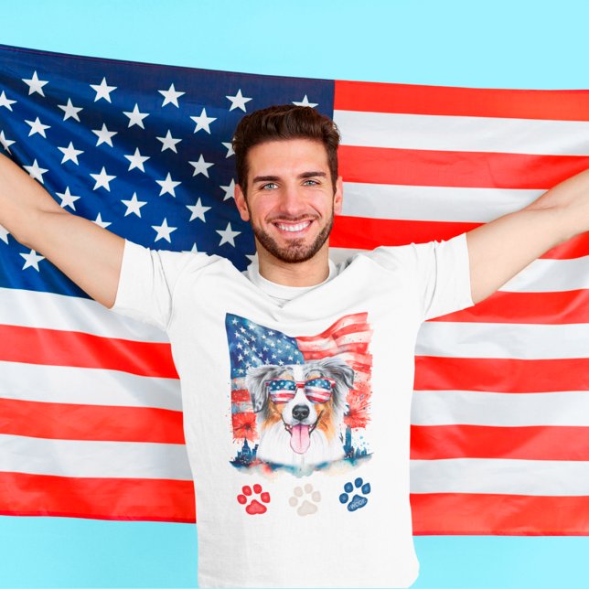 Red White Blue Australian Shepherd Dog 4. Juli T-Shirt (Von Creator hochgeladen)