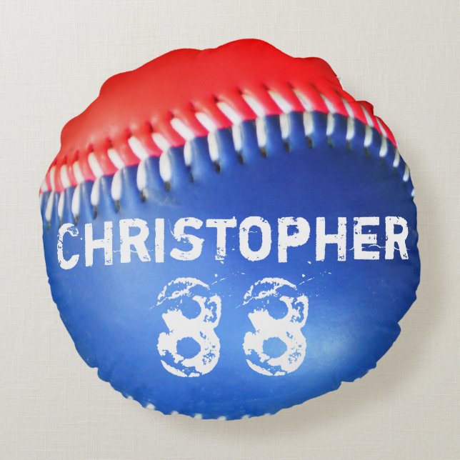 Red White Blue Baseball Pillow-Nummer Rundes Kissen (Rückseite)