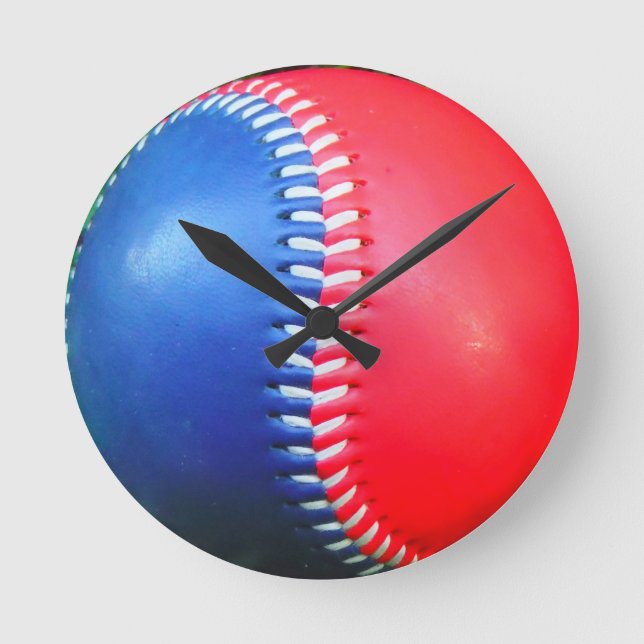 Red White & Blue Baseball Runde Wanduhr (Vorderseite)