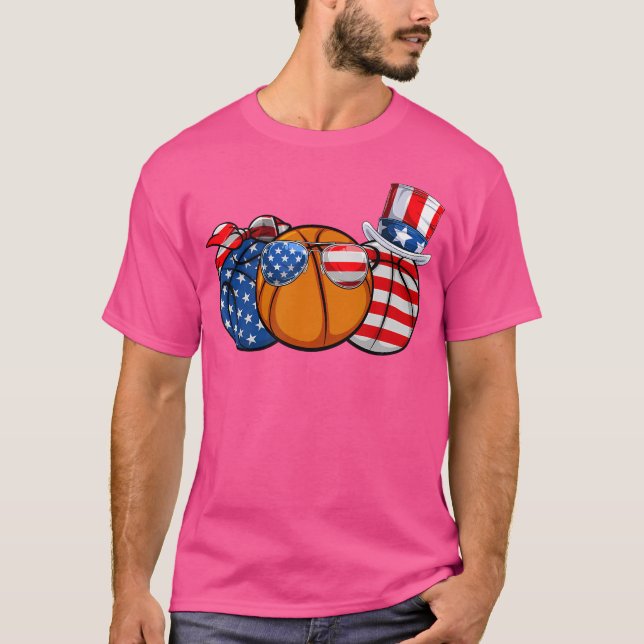 Red White Blue Basketball Lover Patriotic 4. T-Shirt (Vorderseite)