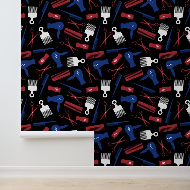 Red White Blue Black Hair Tool Haar Salon Muster Tapete (Anwendung)