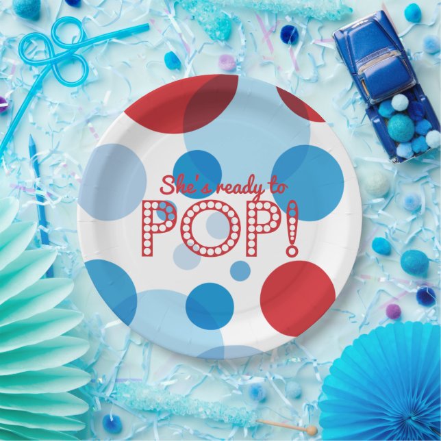 Red White Blue Blubbles Bereit zum Pop Babydusche Pappteller (Party)