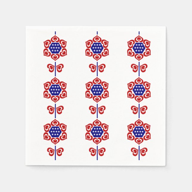 Red White Blue Blume Patriotic Design Serviette (Vorderseite)