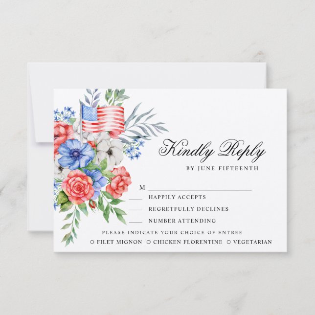 Red White & Blue Bouquet | RSVP-Karte zum Essen RSVP Karte (Vorderseite)